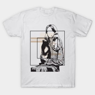 Girl and her cat version 4 T-Shirt